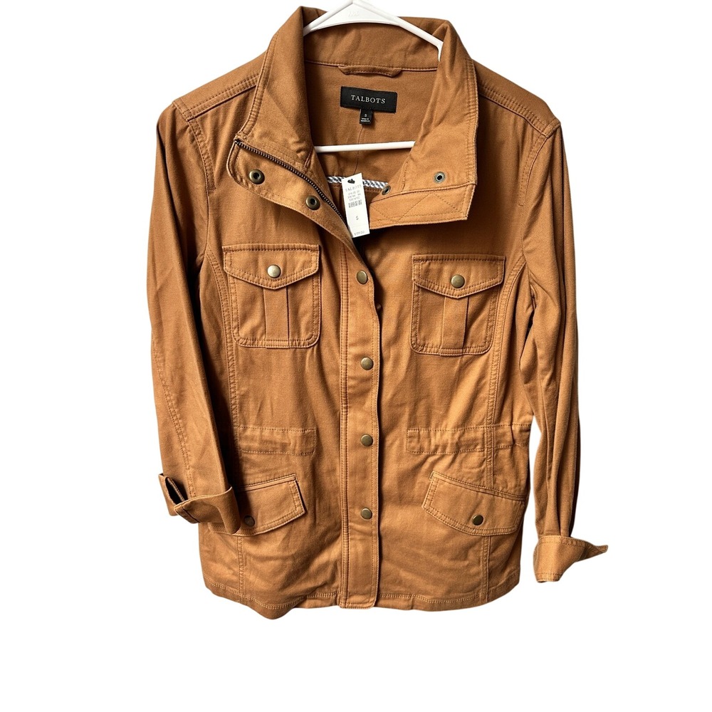 Talbots Womens Jacket Size S Brown Utility Military Style Full Zip Snap $139.00